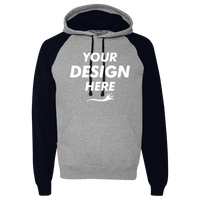 Jerzees Unisex Nublend® Colorblocked Raglan Hooded Sweatshirt, Oxford / Black, Front view, Mockup