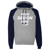 Jerzees Unisex Nublend® Colorblocked Raglan Hooded Sweatshirt, Oxford / J. Navy, Front view, Mockup