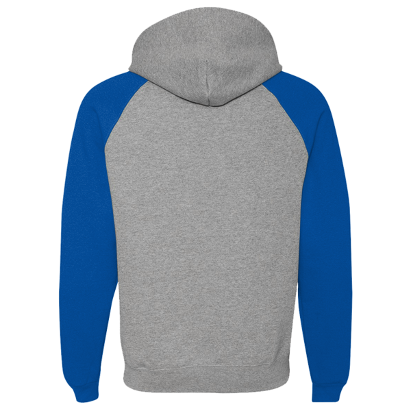 Jerzees Unisex Nublend® Colorblocked Raglan Hooded Sweatshirt, Oxford / Royal, Back view