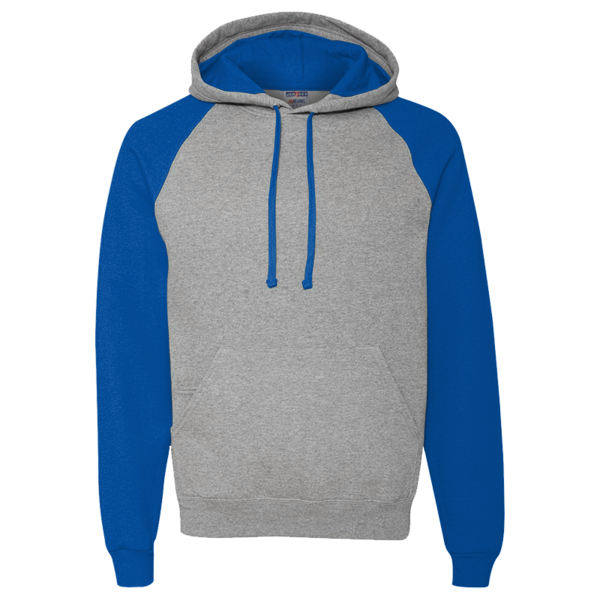 Jerzees Unisex Nublend® Colorblocked Raglan Hooded Sweatshirt, Oxford / Royal, Front view