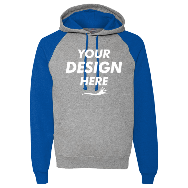 Jerzees Unisex Nublend® Colorblocked Raglan Hooded Sweatshirt, Oxford / Royal, Front view, Mockup
