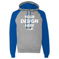 Jerzees Unisex Nublend® Colorblocked Raglan Hooded Sweatshirt, Oxford / Royal, Front view, Mockup