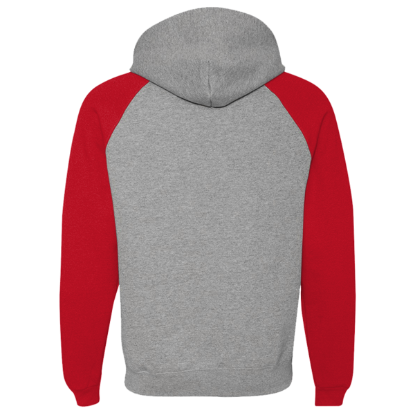 Jerzees Unisex Nublend® Colorblocked Raglan Hooded Sweatshirt, Oxford / True Red, Back view