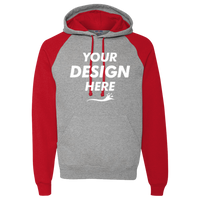 Jerzees Unisex Nublend® Colorblocked Raglan Hooded Sweatshirt, Oxford / True Red, Front view, Mockup