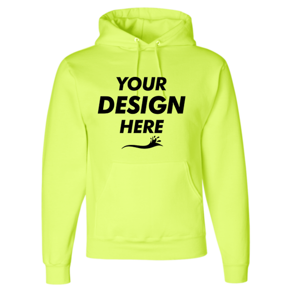 Jerzees Unisex Super Sweats NuBlend® Hooded Sweatshirt, Safety Green, Front view, Mockup