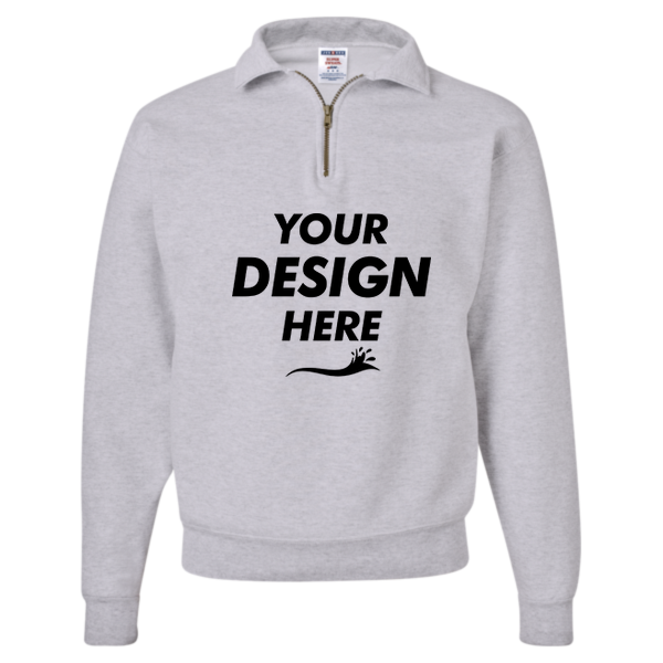 Jerzees Unisex Super Sweats NuBlend® Quarter-Zip Cadet Collar Sweatshirt, Ash, Front view, Mockup