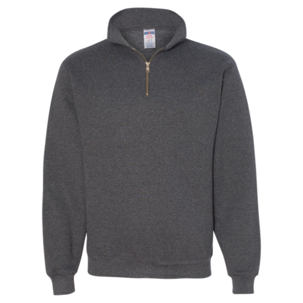 Jerzees Unisex Super Sweats NuBlend® Quarter-Zip Cadet Collar Sweatshirt, Black Heather, Front view