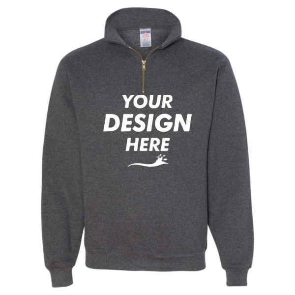 Jerzees Unisex Super Sweats NuBlend® Quarter-Zip Cadet Collar Sweatshirt, Black Heather, Front view, Mockup