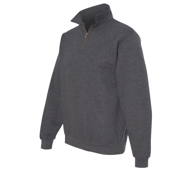 Jerzees Unisex Super Sweats NuBlend® Quarter-Zip Cadet Collar Sweatshirt, Black Heather, Left Sleeve view