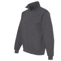 Jerzees Unisex Super Sweats NuBlend® Quarter-Zip Cadet Collar Sweatshirt, Black Heather, Left Sleeve view