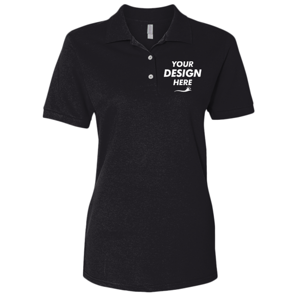 Jerzees Women's 100% Ring-Spun Cotton Piqué Polo, Black, Front view, Mockup