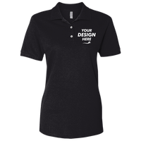 Jerzees Women's 100% Ring-Spun Cotton Piqué Polo, Black, Front view, Mockup