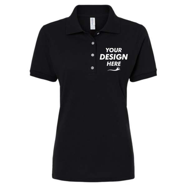 Jerzees Women's Dri-Power® Polo, Black, Front view, Mockup