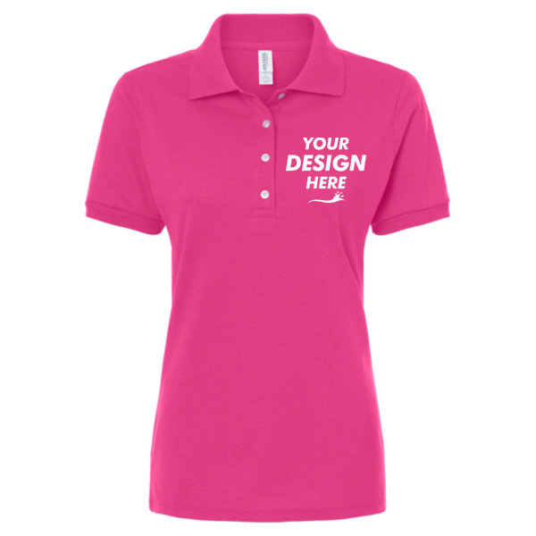 Jerzees Women's Dri-Power® Polo, Cyber Pink, Front view, Mockup