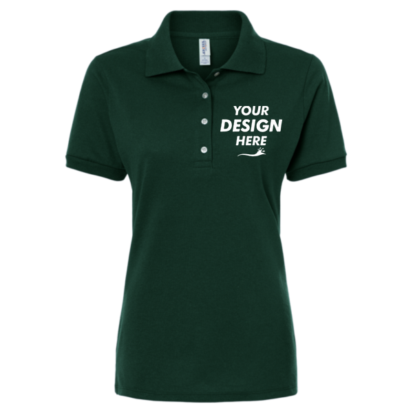 Jerzees Women's Dri-Power® Polo, Forest Green, Front view, Mockup