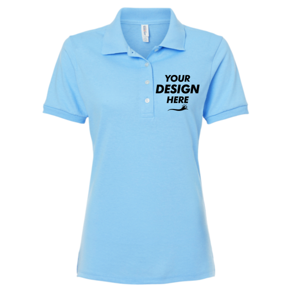Jerzees Women's Dri-Power® Polo, Light Blue, Front view, Mockup