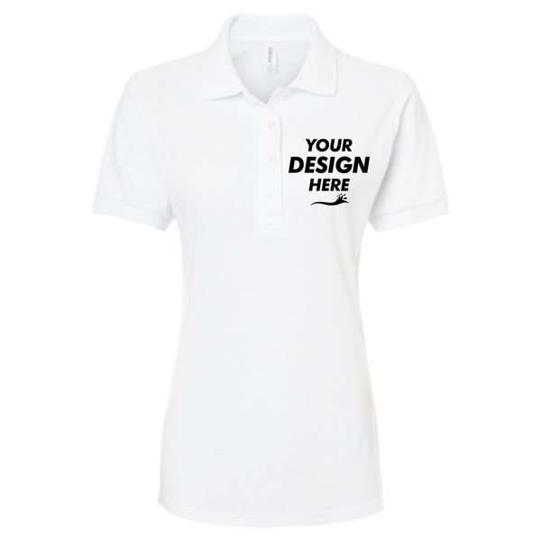 Jerzees Women's Dri-Power® Polo, White, Front view, Mockup