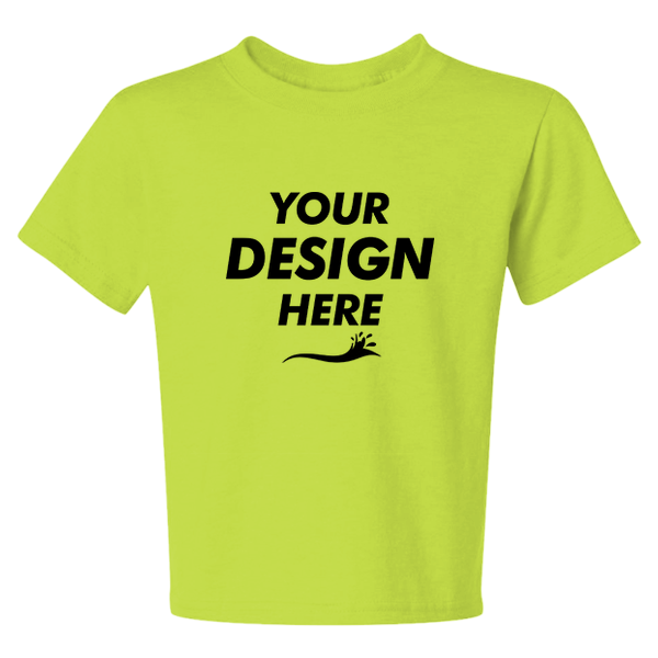 Jerzees Youth Dri-Power® 50/50 T-Shirt, Safety Green, Front view, Mockup
