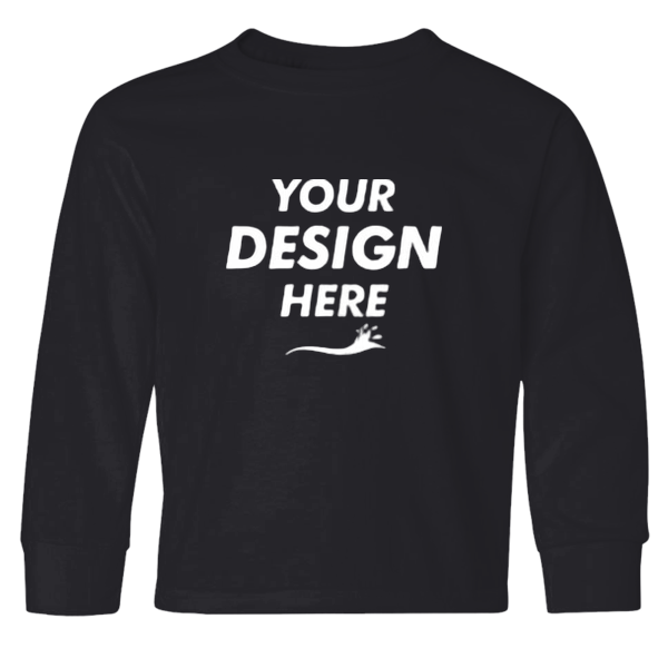Jerzees Youth Dri-Power® Long Sleeve 50/50 T-Shirt, Black, Front view, Mockup