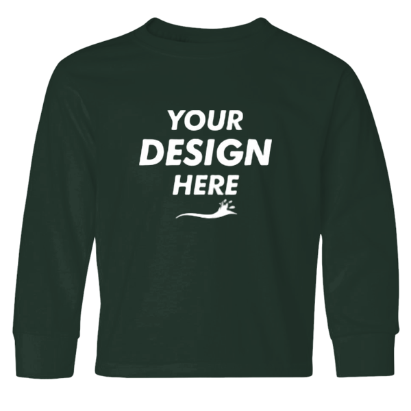 Jerzees Youth Dri-Power® Long Sleeve 50/50 T-Shirt, Forest Green, Front view, Mockup