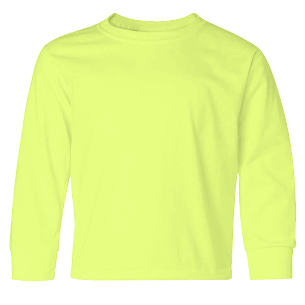 Jerzees Youth Dri-Power® Long Sleeve 50/50 T-Shirt, Safety Green, Front view