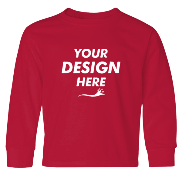 Jerzees Youth Dri-Power® Long Sleeve 50/50 T-Shirt, True Red, Front view, Mockup