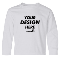 Jerzees Youth Dri-Power® Long Sleeve 50/50 T-Shirt, White, Front view, Mockup
