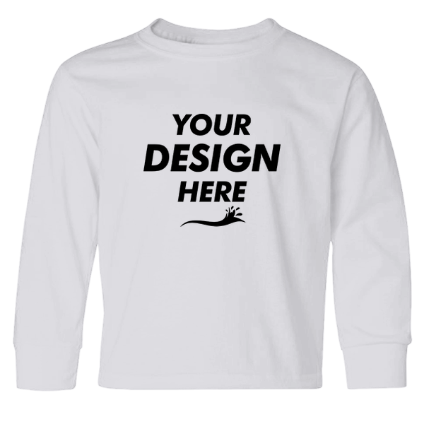 Jerzees Youth Dri-Power® Long Sleeve 50/50 T-Shirt, White, Front view, Mockup