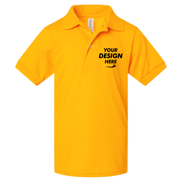 Jerzees Youth Dri-Power® Polo, Gold, Front view, Mockup