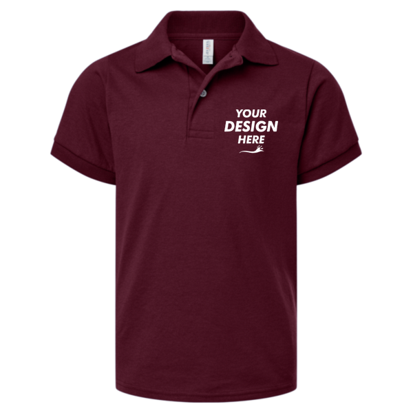 Jerzees Youth Dri-Power® Polo, Maroon, Front view, Mockup