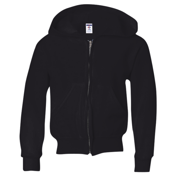 Jerzees Youth NuBlend® Full-Zip Hooded Sweatshirt, Black, Front view