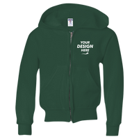 Jerzees Youth NuBlend® Full-Zip Hooded Sweatshirt, Forest Green, Front view, Mockup