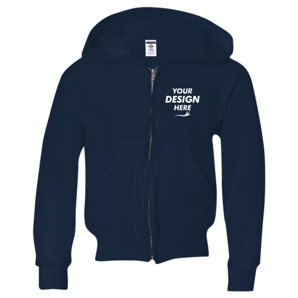 Jerzees Youth NuBlend® Full-Zip Hooded Sweatshirt, J. Navy, Front view, Mockup