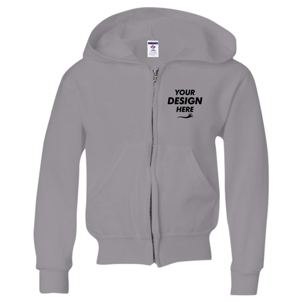 Jerzees Youth NuBlend® Full-Zip Hooded Sweatshirt, Oxford, Front view, Mockup