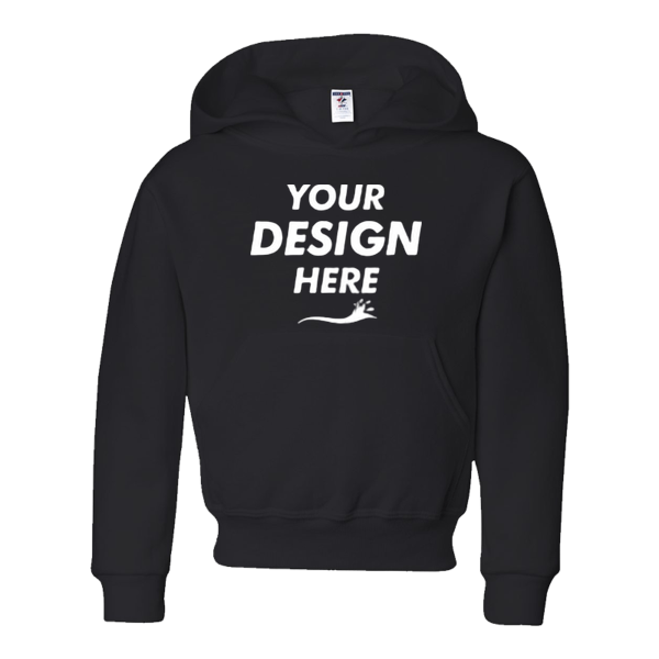 Jerzees Youth NuBlend® Hooded Sweatshirt, Black, Front view, Mockup
