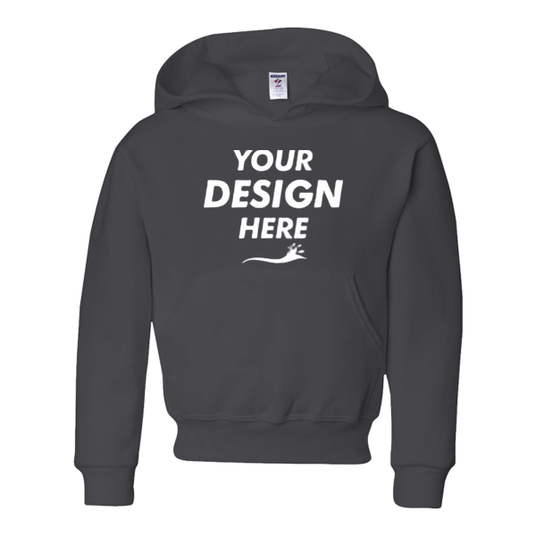 Jerzees Youth NuBlend® Hooded Sweatshirt, Charcoal Grey, Front view, Mockup
