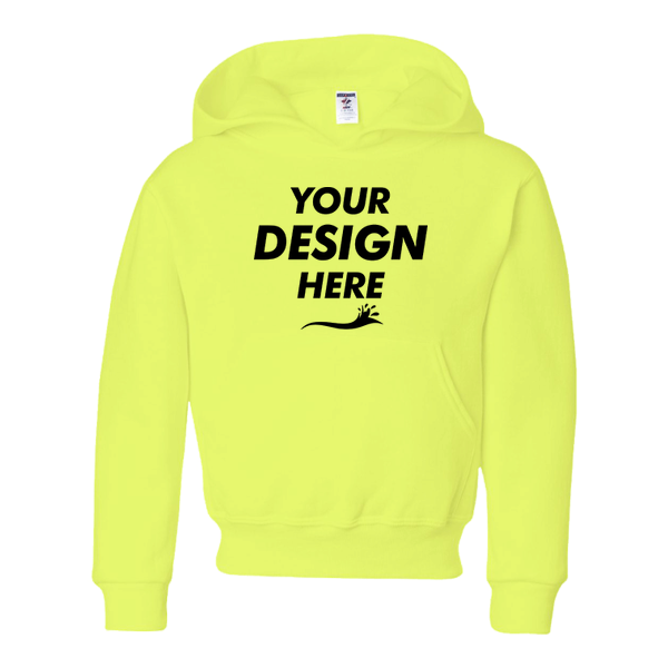 Jerzees Youth NuBlend® Hooded Sweatshirt, Safety Green, Front view, Mockup