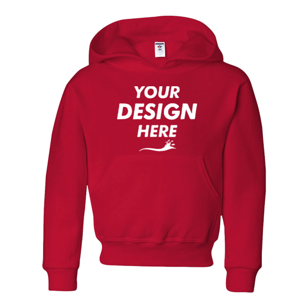 Jerzees Youth NuBlend® Hooded Sweatshirt, True Red, Front view, Mockup