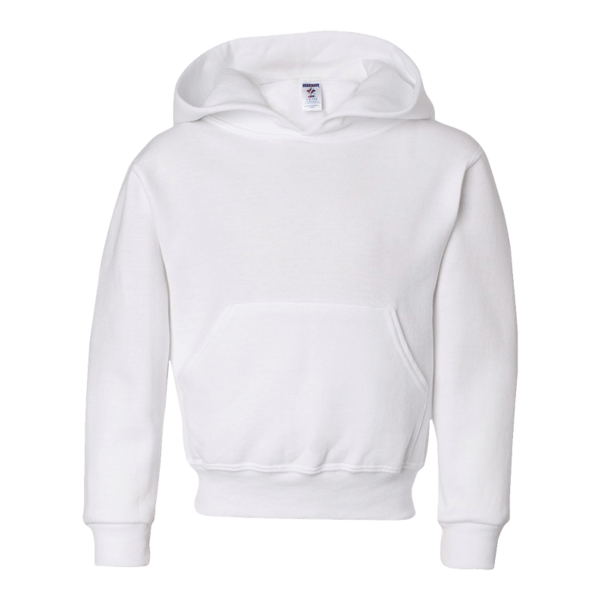 Jerzees Youth NuBlend® Hooded Sweatshirt, White, Front view