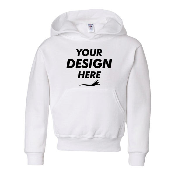 Jerzees Youth NuBlend® Hooded Sweatshirt, White, Front view, Mockup