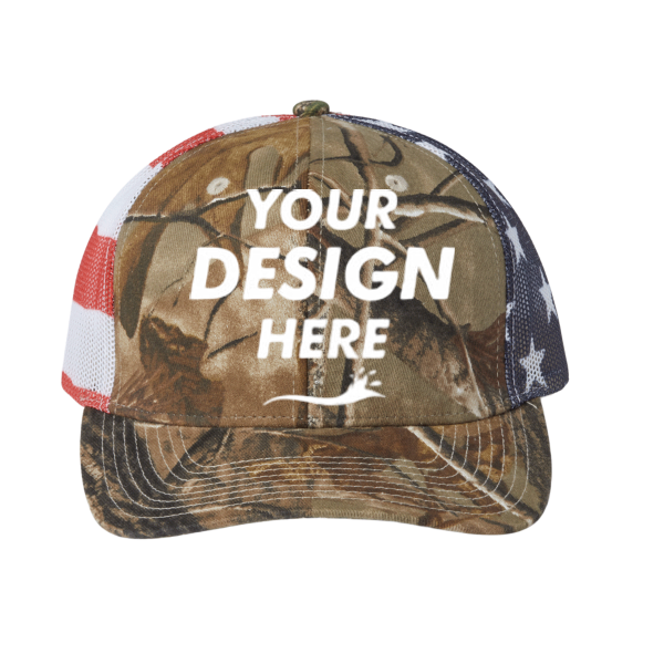 Kati Printed Mesh Trucker Cap, All Purpose / Usa Flag / Usa Flag, Front view, Mockup