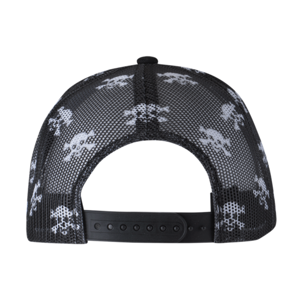 Kati Printed Mesh Trucker Cap, Black / Black / Skull, Back view