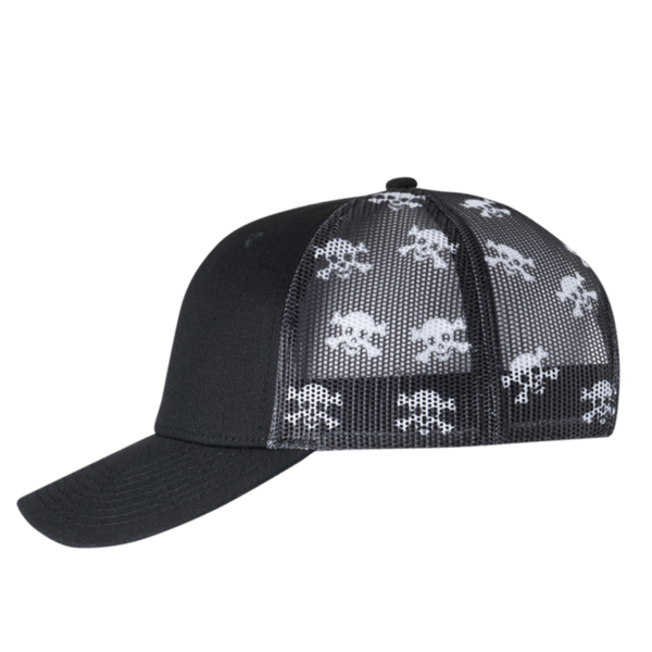 Kati Printed Mesh Trucker Cap, Black / Black / Skull, Left Side view