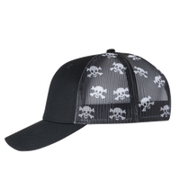Kati Printed Mesh Trucker Cap, Black / Black / Skull, Left Side view