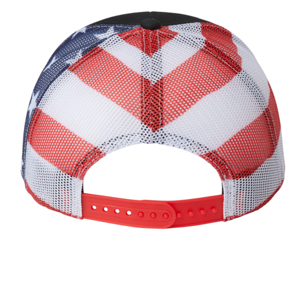 Kati Printed Mesh Trucker Cap, Black / Usa Flag / Usa Flag, Back view