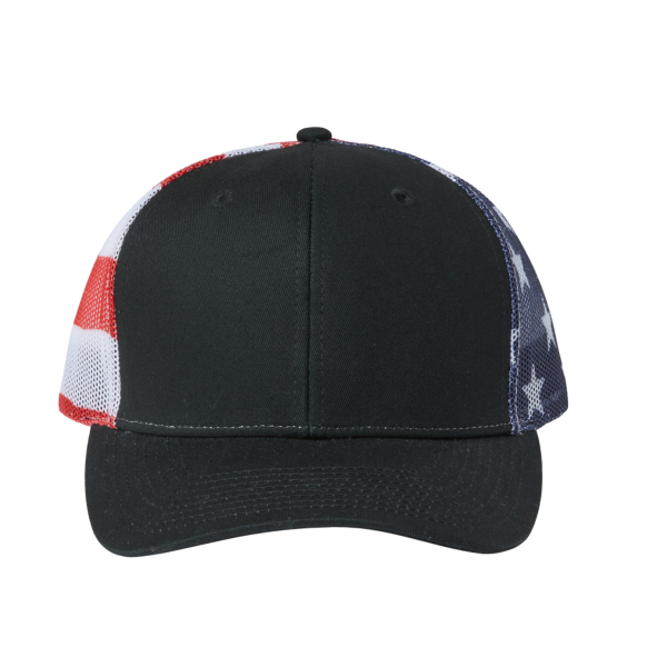 Kati Printed Mesh Trucker Cap, Black / Usa Flag / Usa Flag, Front view