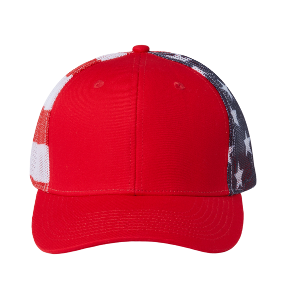 Kati Printed Mesh Trucker Cap, Red / Usa Flag / Usa Flag, Front view