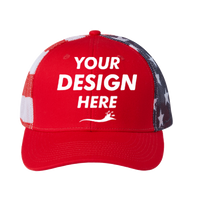 Kati Printed Mesh Trucker Cap, Red / Usa Flag / Usa Flag, Front view, Mockup