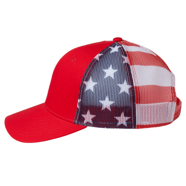 Kati Printed Mesh Trucker Cap, Red / Usa Flag / Usa Flag, Left Side view