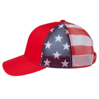 Kati Printed Mesh Trucker Cap, Red / Usa Flag / Usa Flag, Left Side view